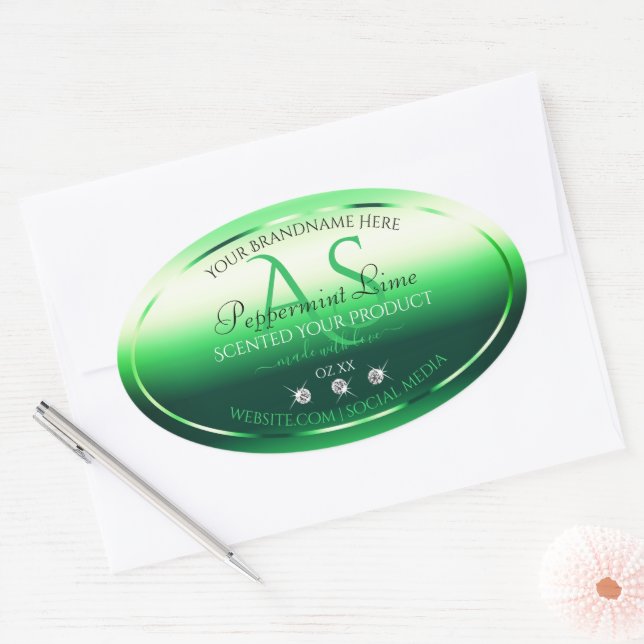 Green Shimmery Product Labels Rhinestones Monogram (Envelope)