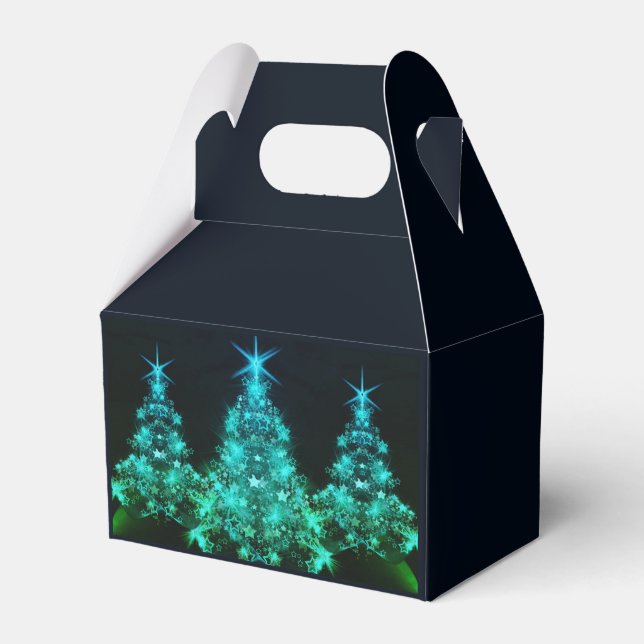 Green Shine of Stars on Christmas Tree Dark  Favour Box (Front Side)