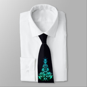 Green Shine of Stars on Christmas Tree Dark Tie