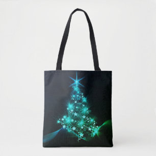 Green Shine of Stars on Christmas Tree Dark  Tote Bag