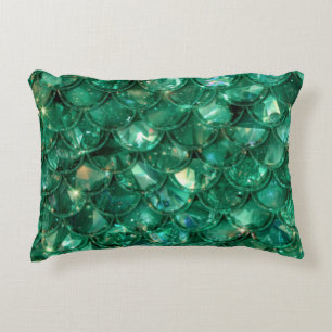 Green Shiny Mermaid Print Decorative Cushion