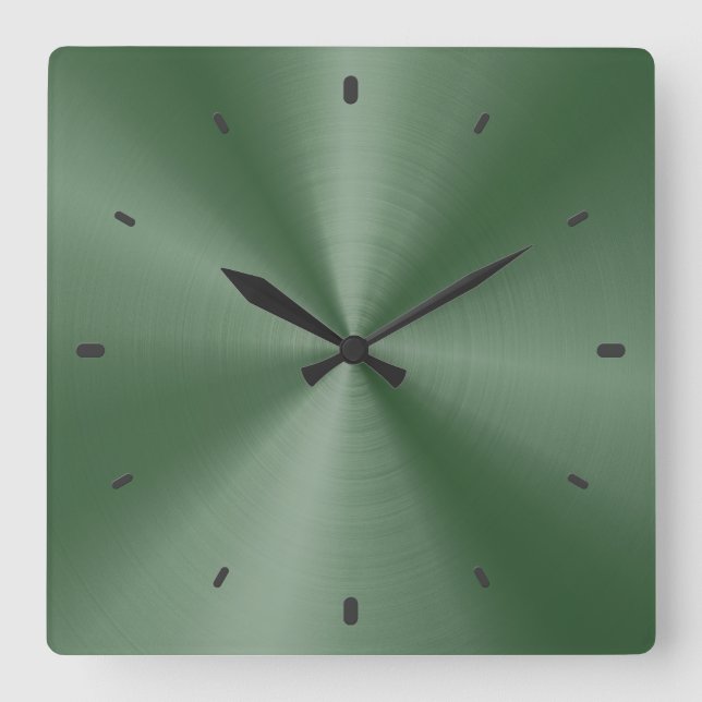 Green Shiny Metallic Design-Stainless Steel Look Square Wall Clock (Front)