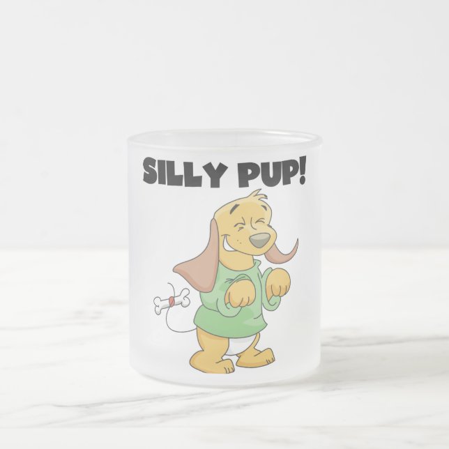 Green Shirt Silly Pup Tshirts and Gifts Frosted Glass Coffee Mug (Center)