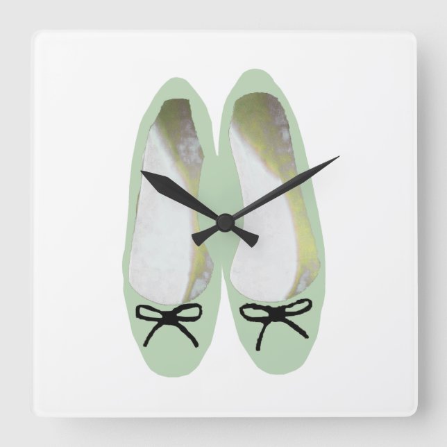 Green Shoes Square Wall Clock (Front)
