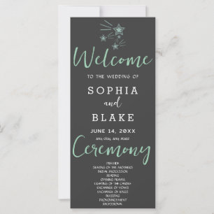 Green Shooting Stars Grey Wedding Program