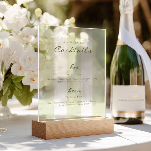 Green Signature Cocktails Wedding  Acrylic Sign