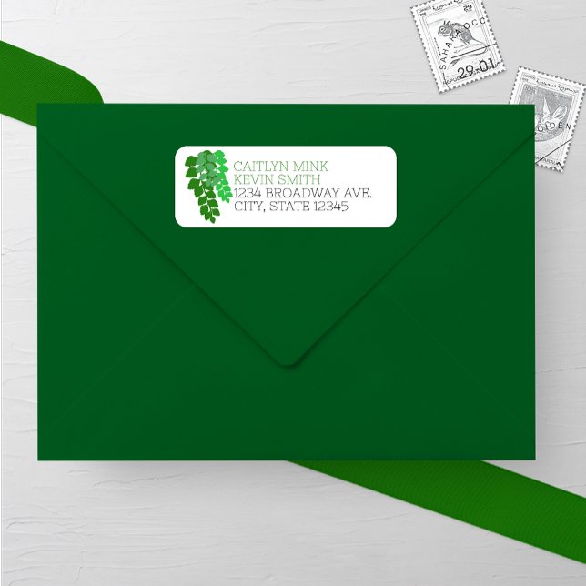Green Silhouette Leaves Wedding Address Label (Creator Uploaded)