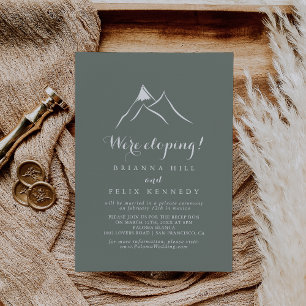Green Silhouette Mountain Elopement Reception Invitation