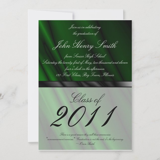 Green Silk 2 Graduation Invitation/Announcement Invitation (Front)