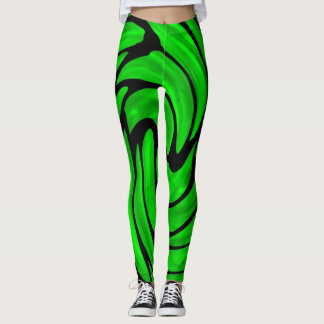 Green Silk and Black Leather look Leggings