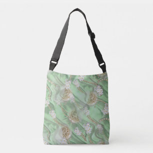 Green Silk & Ivory Champaign Pearls Crossbody Bag