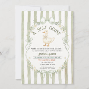 Green Silly Goose Baby Shower Preppy Strpes  Invitation