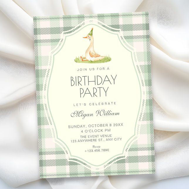 Green silly goose duck birthday invitation (Creator Uploaded)
