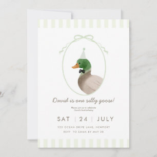 Green Silly Goose First Birthday Invitation