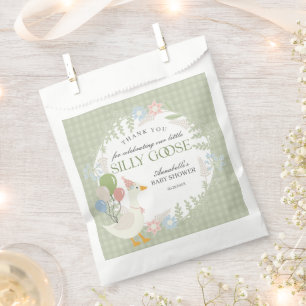 Green Silly Goose Floral Gingham Baby Shower Favour Bags