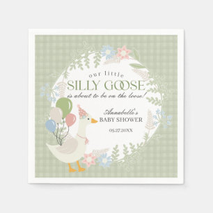 Green Silly Goose Floral Gingham Baby Shower Napkin