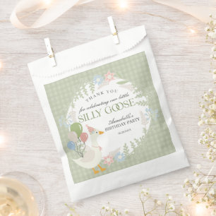 Green Silly Goose Floral Gingham Birthday Dessert Favour Bags