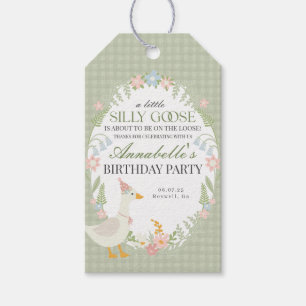 Green Silly Goose Floral Gingham Birthday Favour Gift Tags