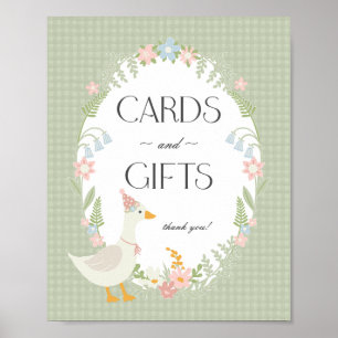 Green Silly Goose Floral Gingham Cards and Gifts Poster