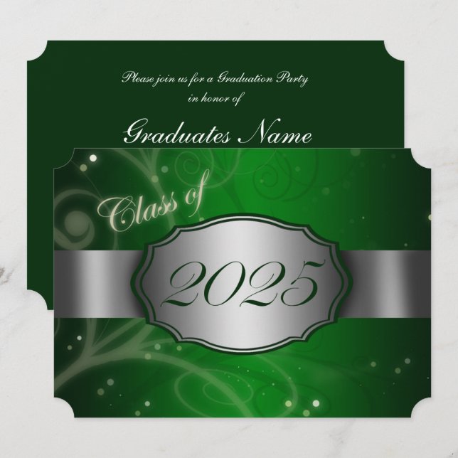 Green & Silver 2025 Graduation Party Invitation (Front/Back)