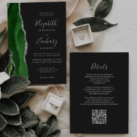 Green Silver Agate Dark QR Code Wedding