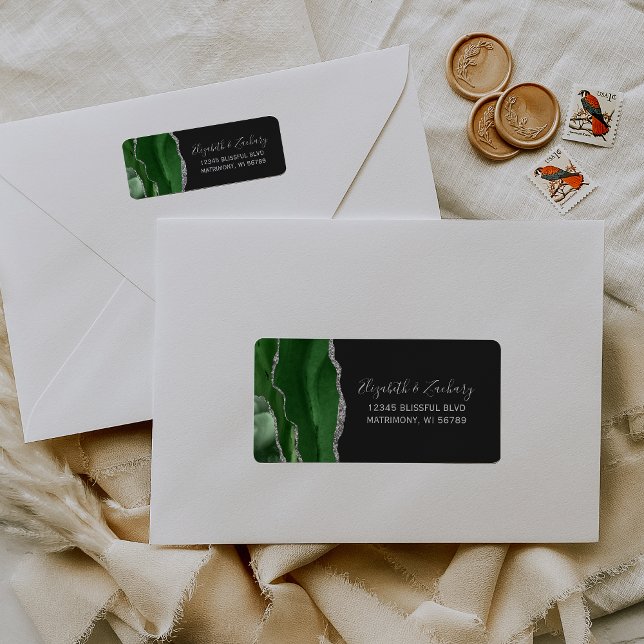Green Silver Agate Dark Wedding Return Address (Creator Uploaded)