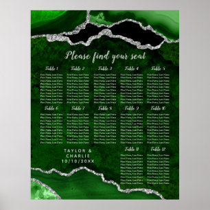 Green Silver Agate Wedding 12 Table Seating Chart