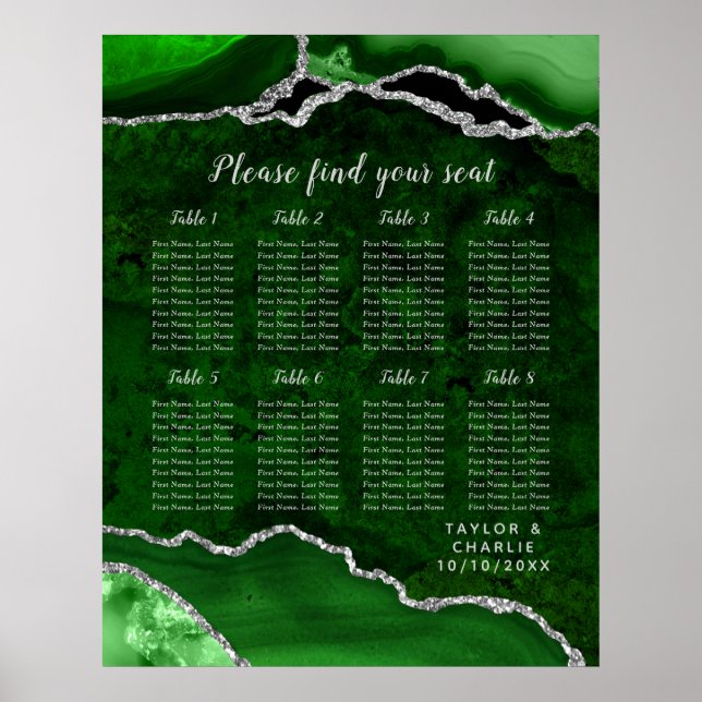 Green Silver Agate Wedding Seating Chart 8 Table (Front)