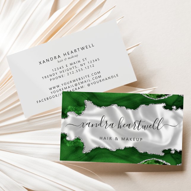Green Silver Agate White Luxury Business Card (Creator Uploaded)
