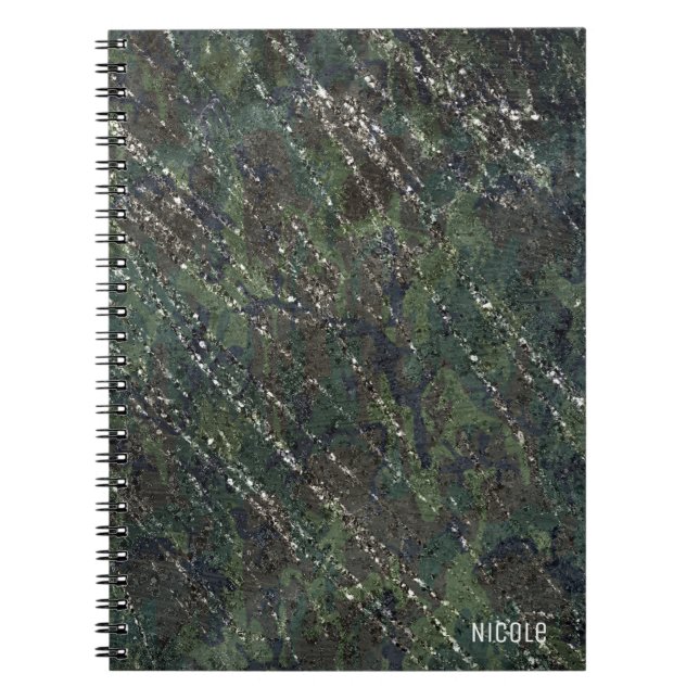 Green & Silver Army Camo Sparkle Elegant Glam Spiral Notebook (Front)