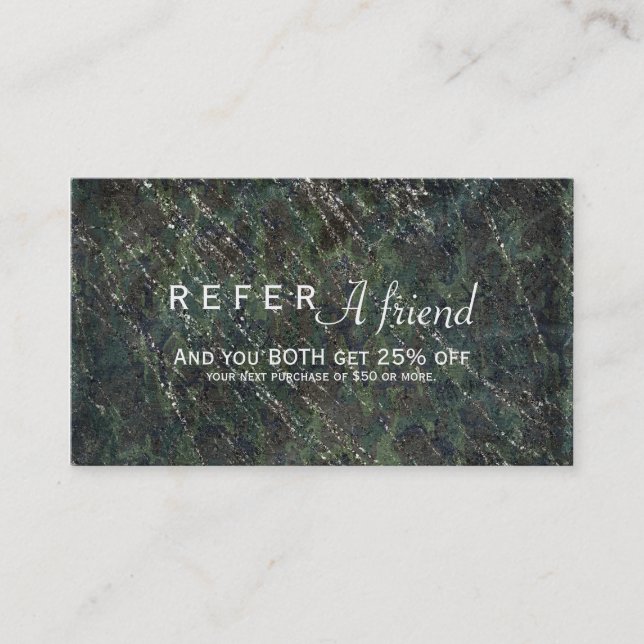 Green & Silver Army Camo Sparkle Salon Referral (Front)