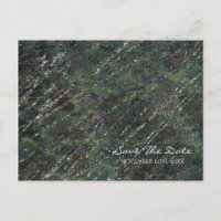 Green & Silver Army Camo Sparkle Save the Date
