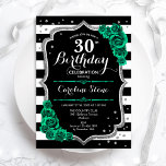 Green Silver Black Floral 30th Birthday Invitation<br><div class="desc">60th Birthday Party Invitation. Elegant floral emerald green design with faux glitter silver and roses. Features black and white stripes and script font. Perfect for a stylish womens bday celebration. Can be customised for any age! Printed Zazzle invitations or instant download digital printable template.</div>