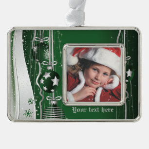 Green silver Christmas balls, stars and snowflakes Plated Framed Ornament