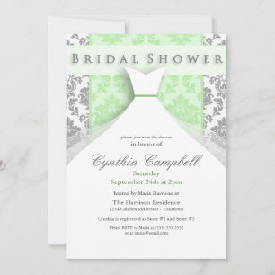 Green/Silver Damask Bridal Shower Invitations