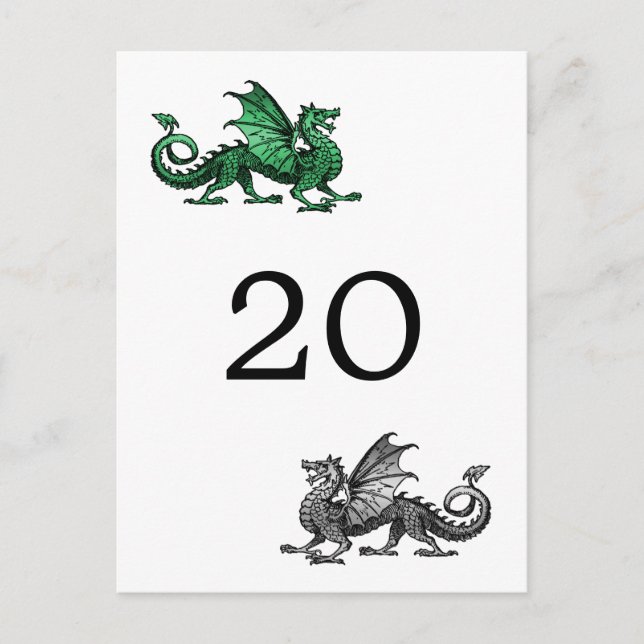 Green Silver Dragon Table Number Postcard (Front)