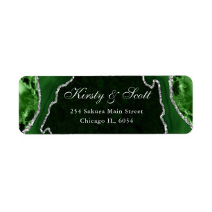 Green & Silver Faux Glitter Agate Wedding address