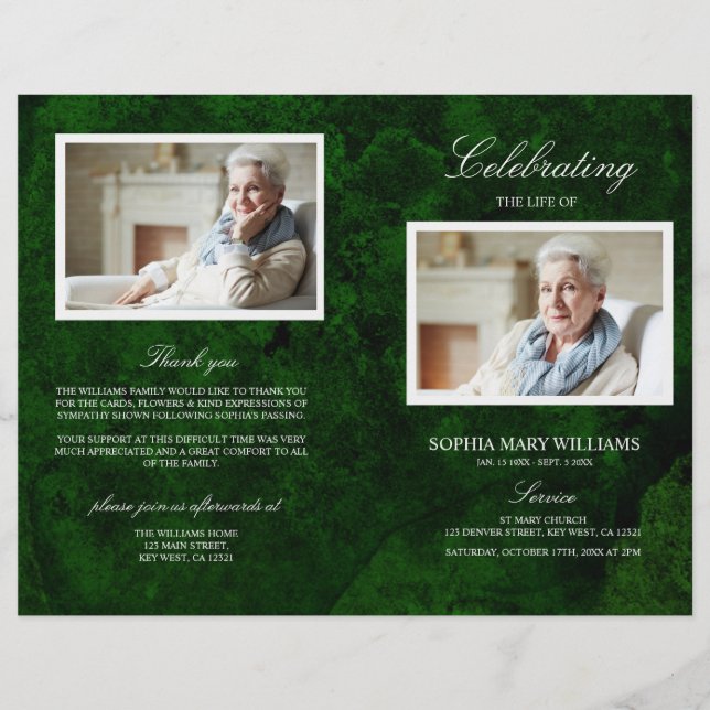 Green & Silver Funeral Program | Order of Service (Front)