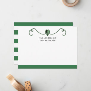Green, Silver Heart Shapes & Classic Stripes  Card