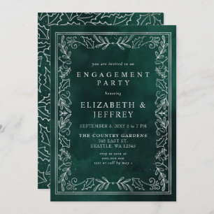 Green Silver Holly Christmas Engagement Party  Invitation