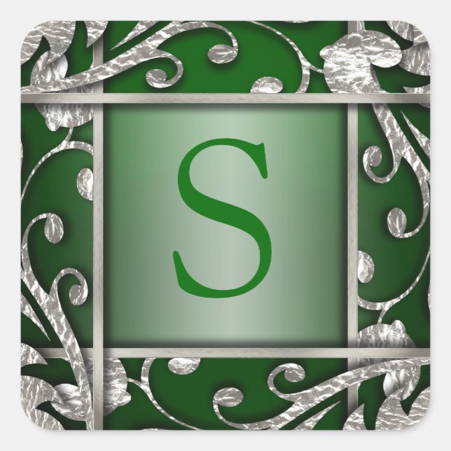 Green Silver Lattice Monogram Envelope Seal (Front)