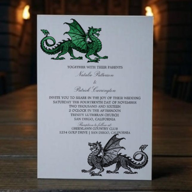 Green Silver Mediaeval Dragon Wedding Invite (Green Silver Medieval Dragon Wedding Invite)