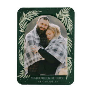 Green Silver Merry Arch Botanical Photo Holiday Magnet