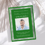 Green silver photo birthday invitation<br><div class="desc">An elegant,  modern,  simple birthday invitation.  A green background decorated with faux silver frames.  Personalise and add a photo name and details. White text.</div>