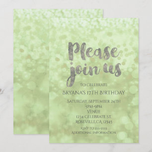Green & Silver Sparkle Glamour Party Invitations