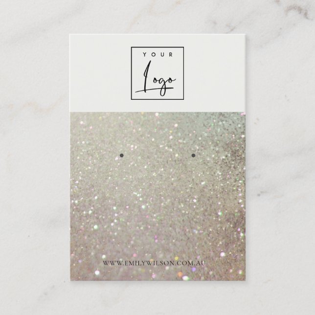 Green Silver Sparkle Glitter Logo Earring Display Business Card (Front)