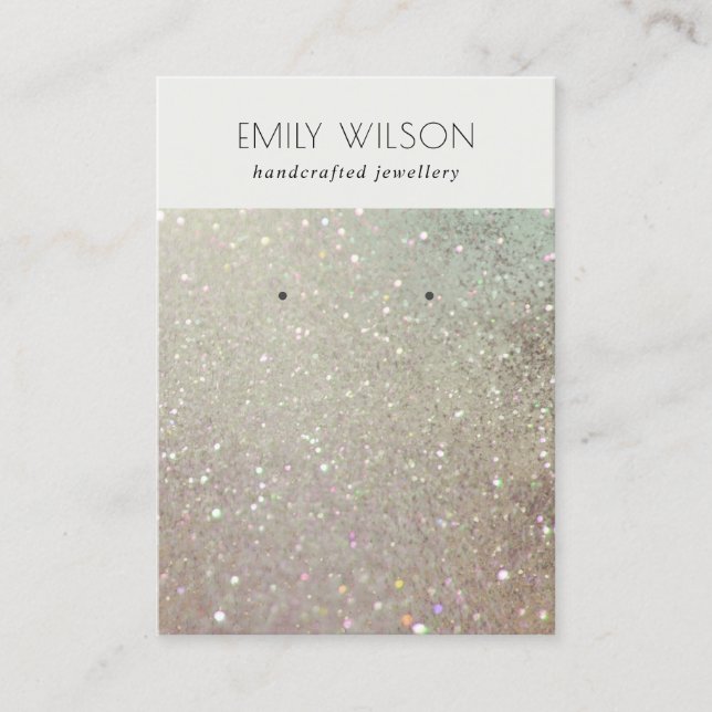 Green Silver Sparkle Glitter Shiny Earring Display Business Card (Front)