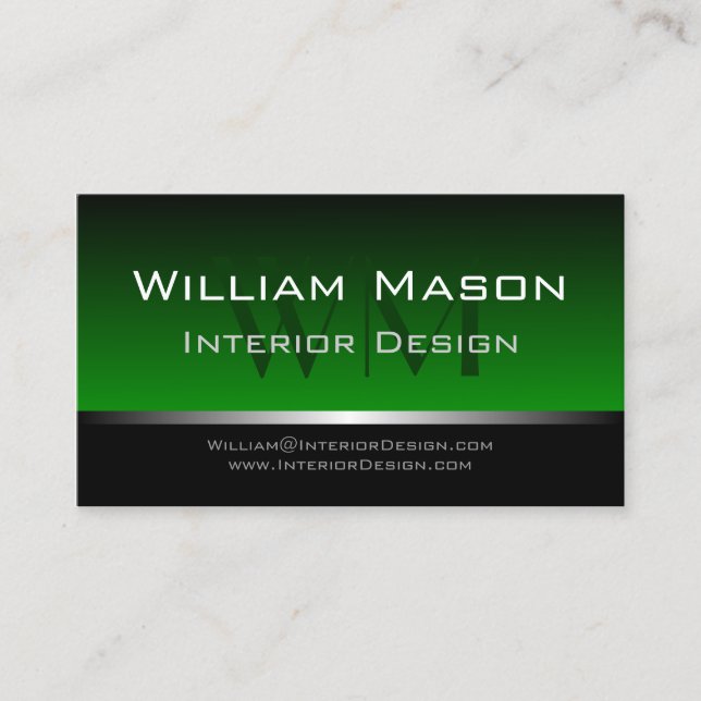 Green & Silver Stripe Professional Business Card (Front)