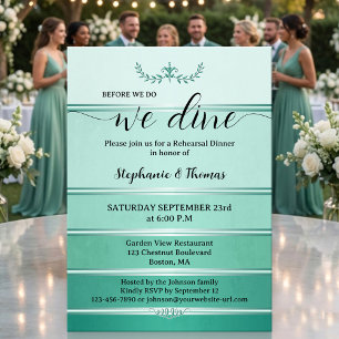 Green Silver Striped Tone on Tone Rehearsal Dinner Invitation