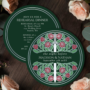 Green Silver Sword Royal Wedding Rehearsal Invitation